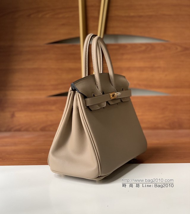 Hermes女包 愛馬仕Birkin25 swift皮 手工縫製 淺灰金扣 Hermes鉑金手提包  tdh2155